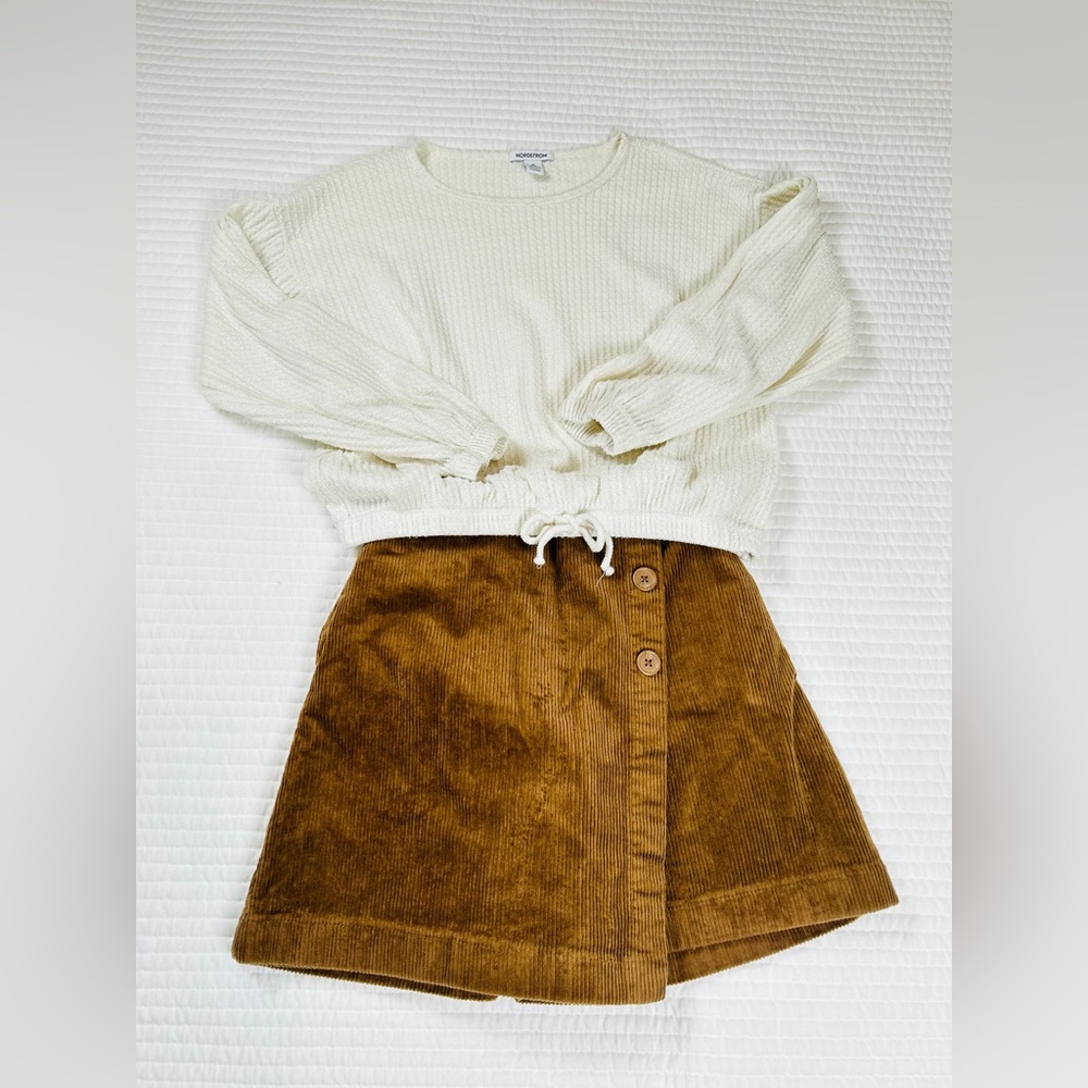 Girls Corduroy Brown Corduroy Skort/Sweater Outfit Nordstrom UNIQLO SIZE 10 2pc